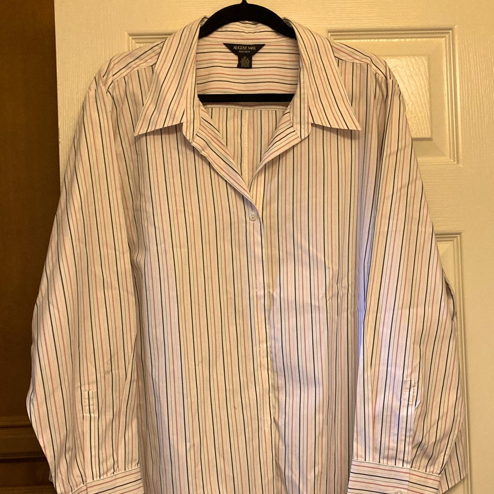 Pink & Gray Striped Man-Tailored Blouse